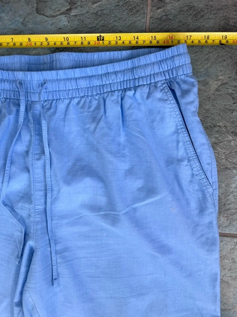 H&M Pants High Rise Wide Leg Linen‎ Blend Drawstring PANTS Women’s Blue Size L
